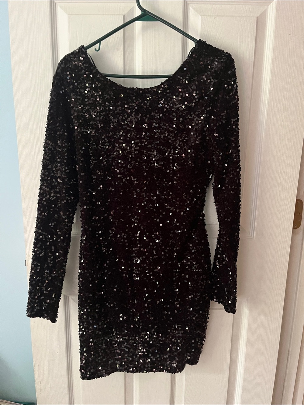 Black Sequin Long-Sleeve Cocktail Dress